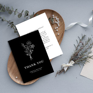 Boho Minimalist Botanicals Black Wedding Thank You Card