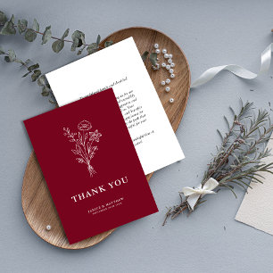 Boho Minimalist Botanicals Burgundy Wedding Thank You Card
