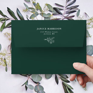 Boho Minimalist Botanicals Emerald Wedding Envelope