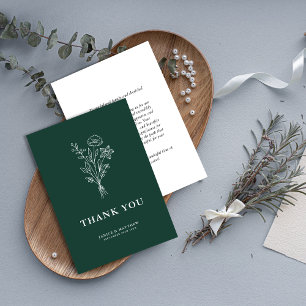 Boho Minimalist Botanicals Emerald Wedding Thank You Card