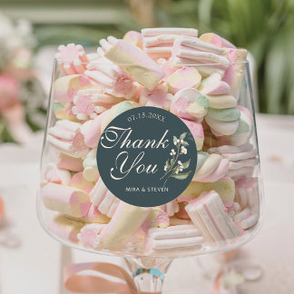 Boho Minimalist Botanicals green Thank You wedding Classic Round Sticker