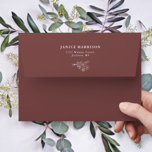 Boho Minimalist Botanicals Mauve Wedding Envelope
