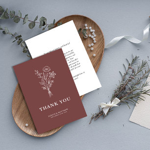 Boho Minimalist Botanicals Mauve Wedding Thank You Card