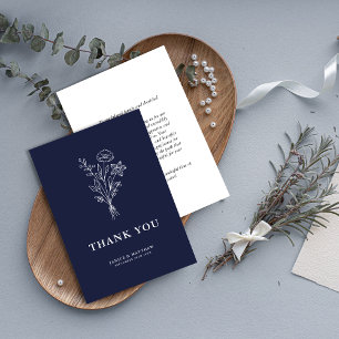 Boho Minimalist Botanicals Navy Blue Wedding Thank You Card