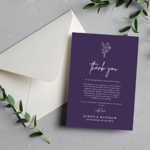 Boho Minimalist Botanicals Purple Fall Wedding Thank You Card