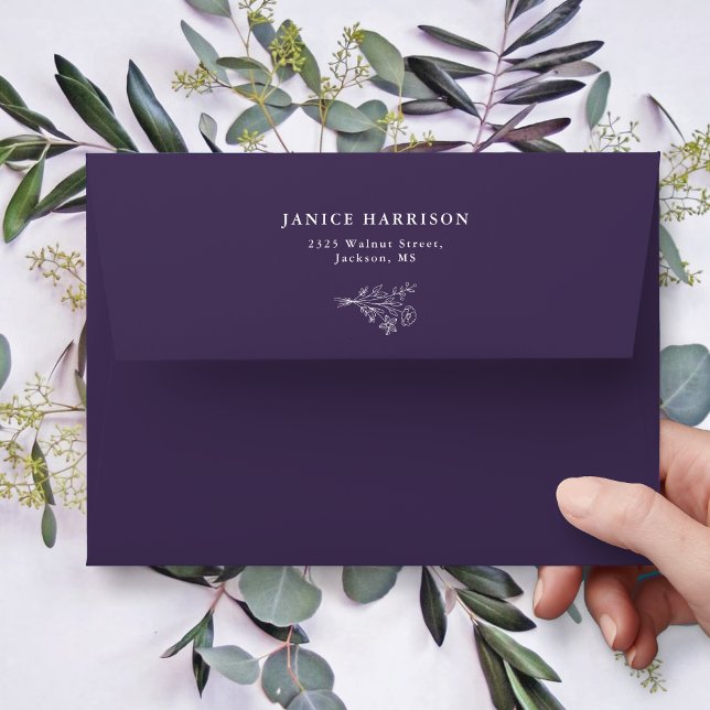 Boho Minimalist Botanicals Purple Wedding Envelope (Creator Uploaded)