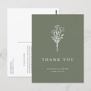 Boho Minimalist Botanicals Taupe Green Thank You Postcard