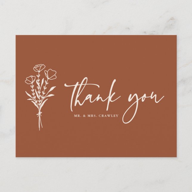 Boho Minimalist Botanicals Terracotta Thank You Postcard (Front)