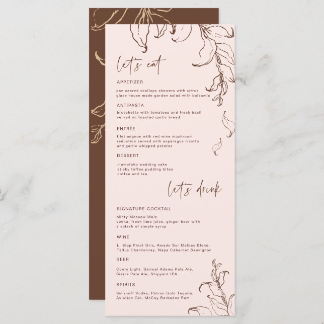 Boho Minimalist Botanicals Terracotta Wedding Menu (Front/Back)