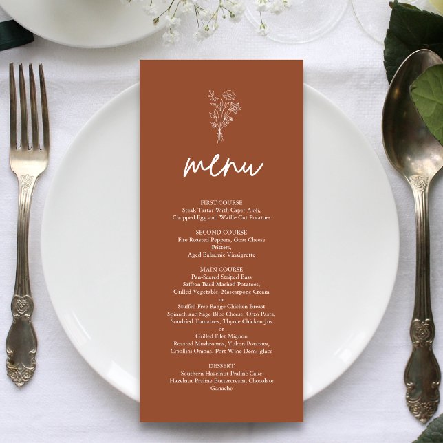 Boho Minimalist Botanicals Terracotta Wedding Menu (Creator Uploaded)