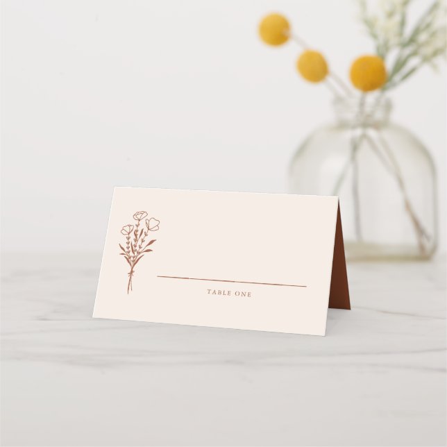 Boho Minimalist Botanicals Terracotta Wedding Place Card (Front)