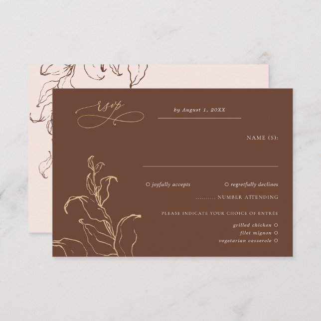 Boho Minimalist Botanicals Terracotta Wedding RSVP (Front/Back)