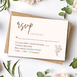 Boho Minimalist Botanicals Terracotta Wedding RSVP Card
