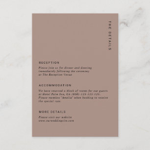 Boho Minimalist Brown Modern Wedding Details Enclosure Card