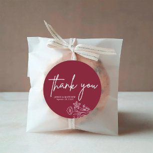 Boho Minimalist Burgundy Thank You Wedding Favour Classic Round Sticker
