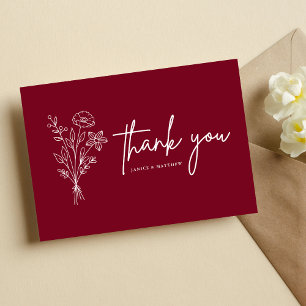 Boho Minimalist Burgundy Wedding Thank You Postcard