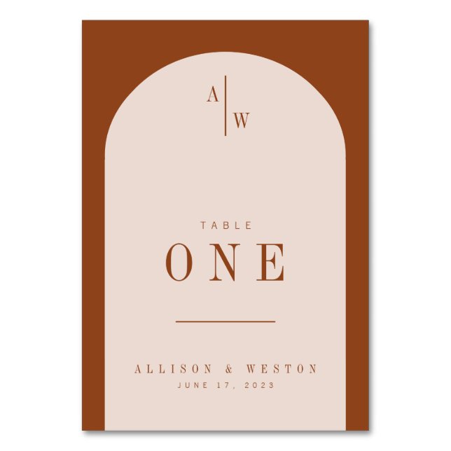 Boho Minimalist Burnt Orange Wedding Table Numbers (Front)