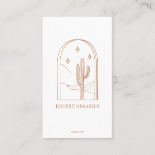 Boho Minimalist Cactus Line Art Logo Terracotta QR Business Card