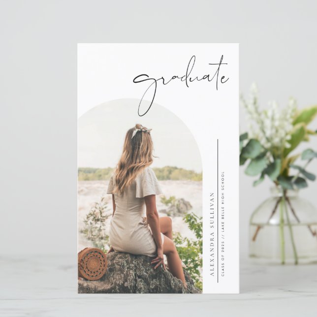 Boho Minimalist Calligraphy Arch Photo Graduation (Standing Front)