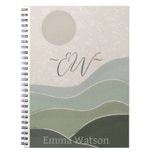 Boho Minimalist, Custom Logo Monogram Script Name  Notebook