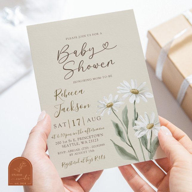 Boho Minimalist Daisy Wildflower Baby Shower Invitation (Creator Uploaded)
