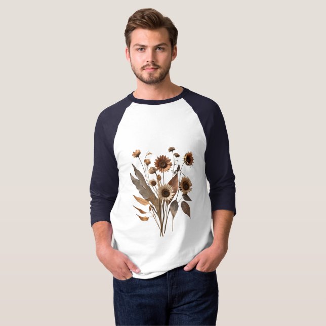 Boho Minimalist Dried Floral Art Print T-Shirt (Front Full)