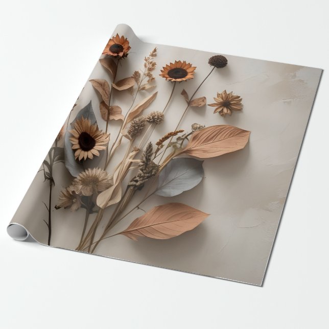Boho Minimalist Dried Floral Art Print Wrapping Paper (Unrolled)