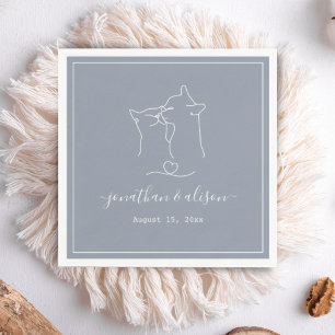 Boho Minimalist Dusty Blue Cat Engagement Wedding Napkin