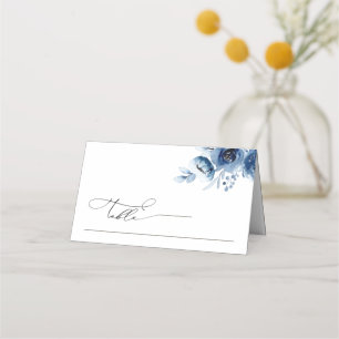 Boho Minimalist Dusty Blue Floral Wedding Table Place Card