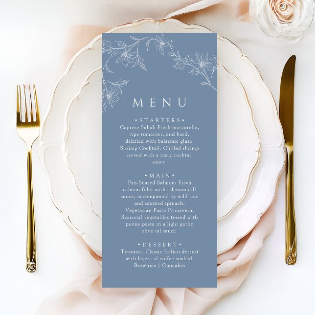 Boho Minimalist Dusty Blue Wedding Dinner Menu (Creator Uploaded)