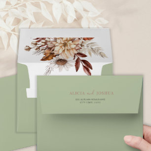 Boho minimalist elegant fall floral sage wedding envelope