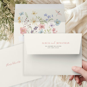 Boho minimalist elegant wildflowers wedding  envelope