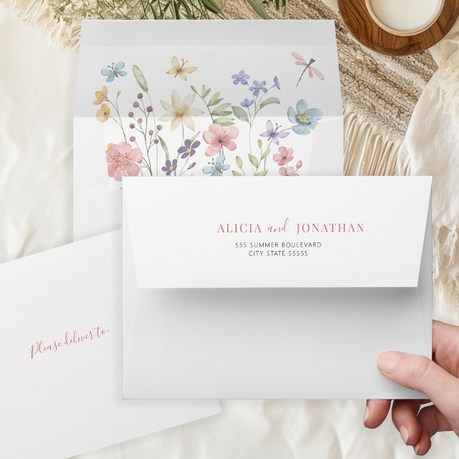 Boho minimalist elegant wildflowers wedding  envelope (Creator Uploaded)