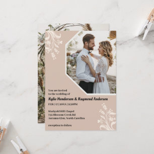 Boho Minimalist Floral Light Beige Wedding Invitation
