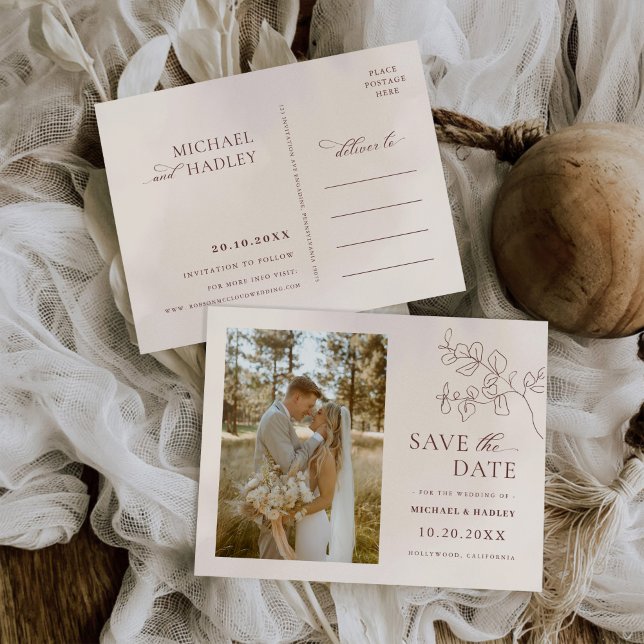 Boho Minimalist Floral Wedding Save the Date Invitation Postcard (Creator Uploaded)