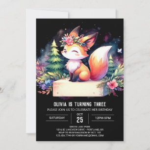 Boho Minimalist Fox Birthday digital Invitation