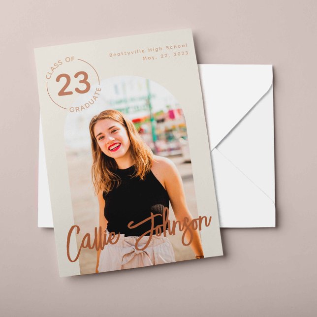 Boho Minimalist Graduation Photo Announcement Card (Creator Uploaded)