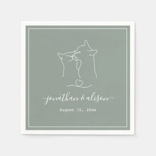 Boho Minimalist Green Sage Engagement Wedding Napkin