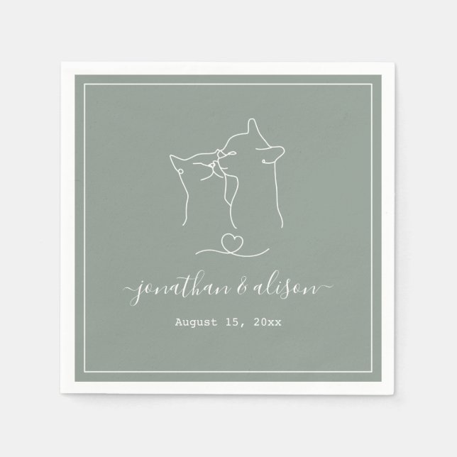 Boho Minimalist Green Sage Engagement Wedding Napkin (Front)