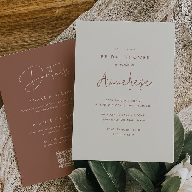 Boho Minimalist Handwritten Script Bridal Shower Invitation (Creator Uploaded)