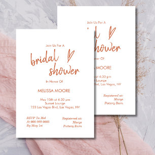 Boho Minimalist Heart Terracotta Bridal Shower Invitation