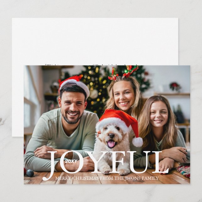 Boho Minimalist Joyful Family Portrait Photo Holiday Card (Front/Back)