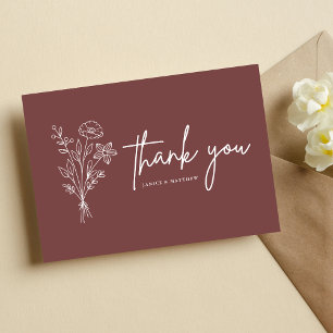 Boho Minimalist Mauve Wedding Thank You Postcard