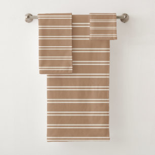 Boho Minimalist Modern Neutral Stripes Tan Brown Bath Towel Set