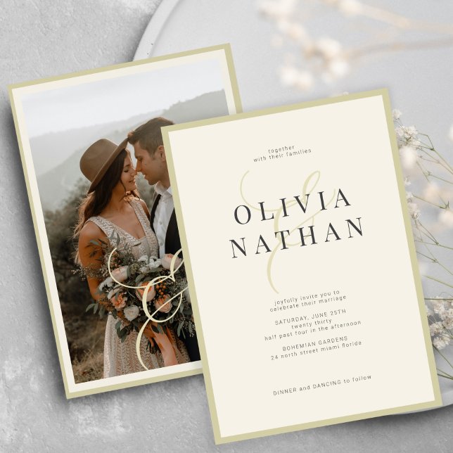Boho minimalist modern photo wedding invitation (Creator Uploaded)