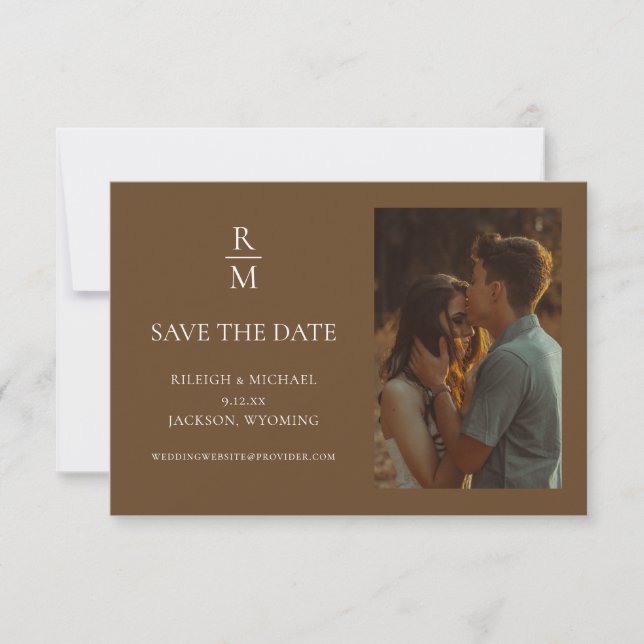 Boho Minimalist Monogram Photo Save the Date (Front)