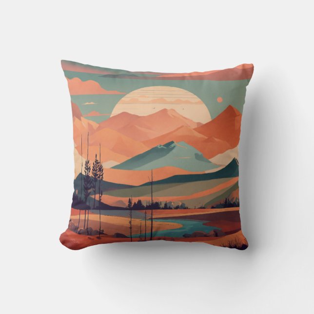 Boho Minimalist Mountain Landscape Design Cushion (Front)