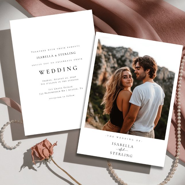 Boho Minimalist Mountain Sunset Photo Wedding Invitation (Creator Uploaded)