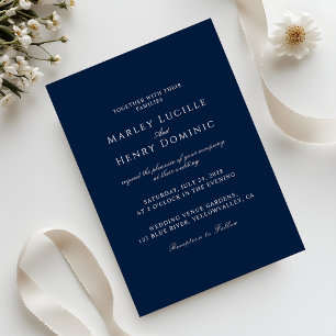 Boho Minimalist Navy Blue Wedding Invitation