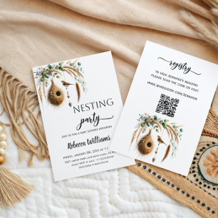 Boho Minimalist Nesting Party Bird Baby Shower Invitation